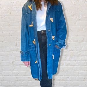 Vintage Denim & Co Denim Longline Jacket with Toggle Buttons and Hood